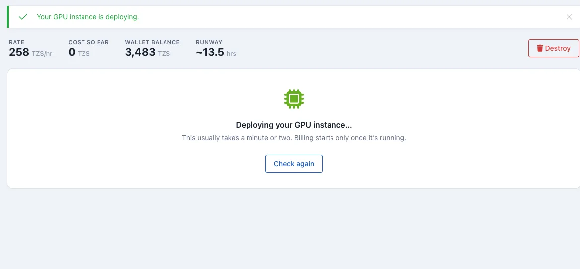 GPU instance deployment screen in Momo Cloud.